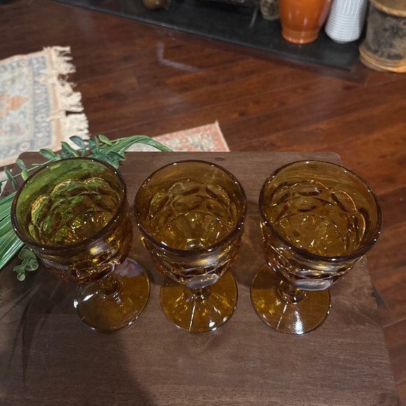 Indiana Glass Amber Constellation Pattern Vintage Glass Goblet - 7.25" Tall - Picture 2 of 5